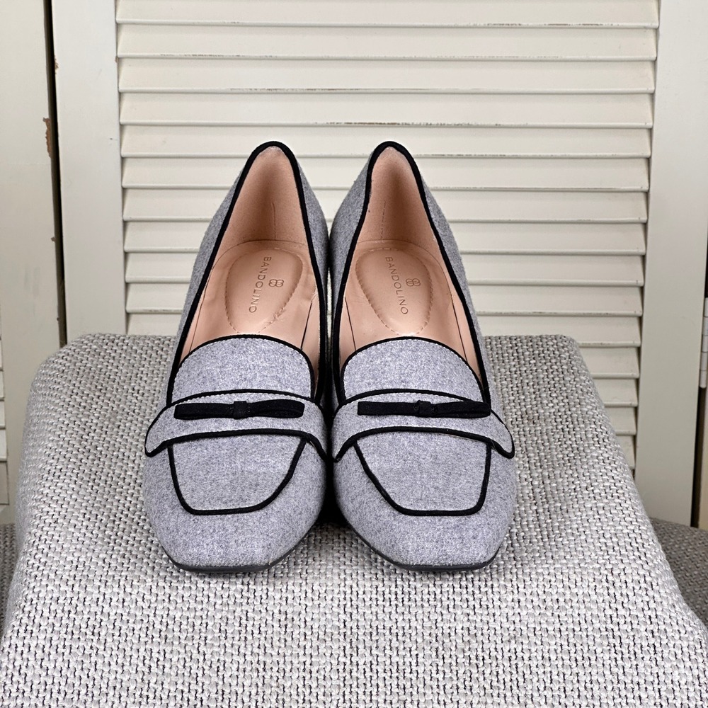 Bandolino Larkin Modern Gray Square Toe Loafer Heels Black Bow Trim Size 9 M - Picture 6 of 9